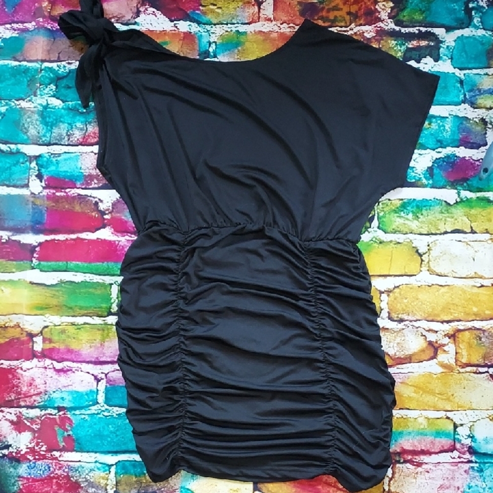 Black Ruched One-Shoulder Dress